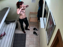 Punk Girl Secretly Masturbating In Solarium Tube