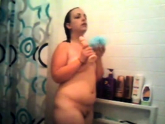Hot Chubby Playing With Dildo In The Shower